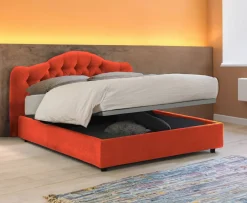 Letto Matrimoniale Arancione Sfoderabile Contenitore, Dimensione Materasso 160x200 cm Made in Italy - Aly