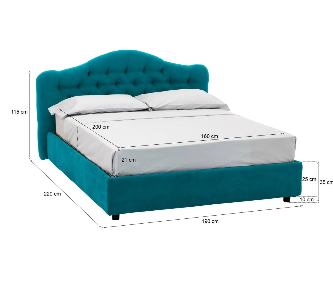 Letti Matrimoniali|Letti Contenitore > Dmora Letto Matrimoniale Materasso Incluso Sfoderabile, Contenitore Made in Italy - Allik Azzurro
