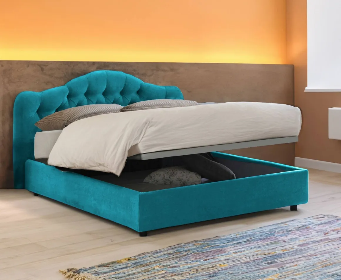 Letti Matrimoniali|Letti Contenitore > Dmora Letto Matrimoniale Sfoderabile Contenitore, Dimensione Materasso 160x200 cm Made in Italy - Ator Azzurro