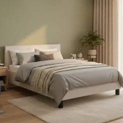 Letti Matrimoniali > Dmora Letto Matrimoniale Dimensione Materasso 160x200 cm Testiera Dettaglio Geometrico, Peso Supportato 200 kg - Coazze Beige