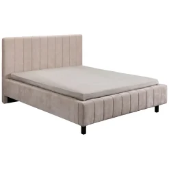 Letto Matrimoniale Beige Dimensione Materasso 160x200 cm Testiera e Giroletto Imbottiti, Imbottito - Exmouth