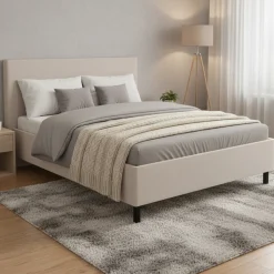 Letti Matrimoniali > Dmora Letto Matrimoniale Beige Grigio Tortora Dimensione Materasso 160x200 cm Imbottito, Testiera Imbottita - Uboldo Grigio, Beige Tortora