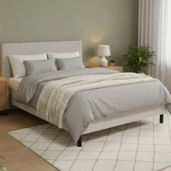 Letto Matrimoniale Beige Grigio Tortora Dimensione Materasso 180x200 cm Imbottito, Testiera Imbottita - Pavarolo