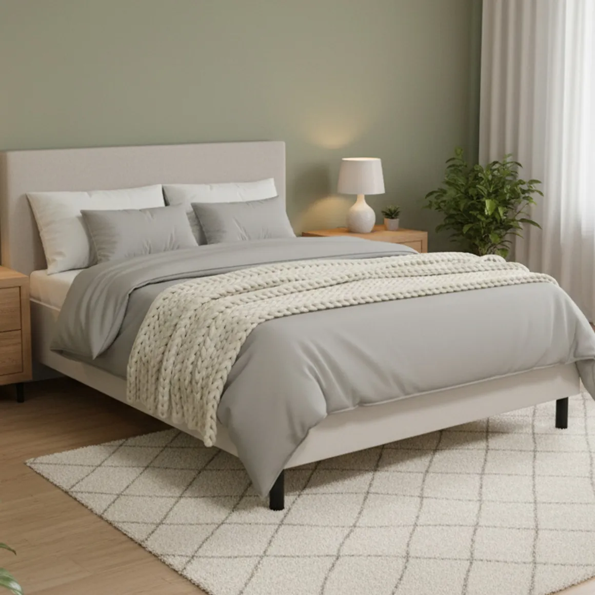 Letto Matrimoniale Beige Grigio Tortora Dimensione Materasso 180x200 cm Imbottito, Testiera Imbottita - Pavarolo