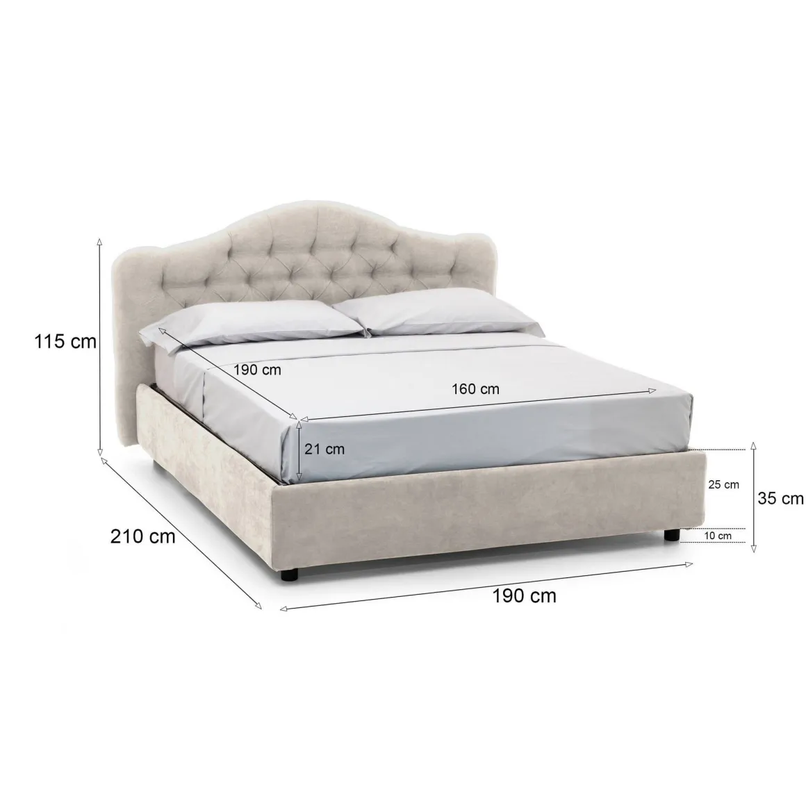 Letto Matrimoniale Beige Materasso Incluso Sfoderabile, Contenitore Made in Italy - Allik