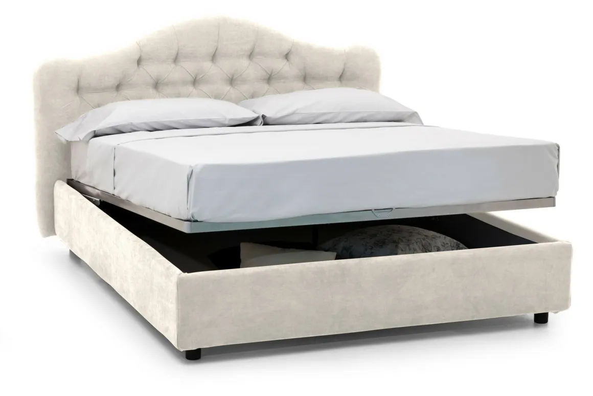 Letto Matrimoniale Beige Materasso Incluso Sfoderabile, Contenitore Made in Italy - Allik