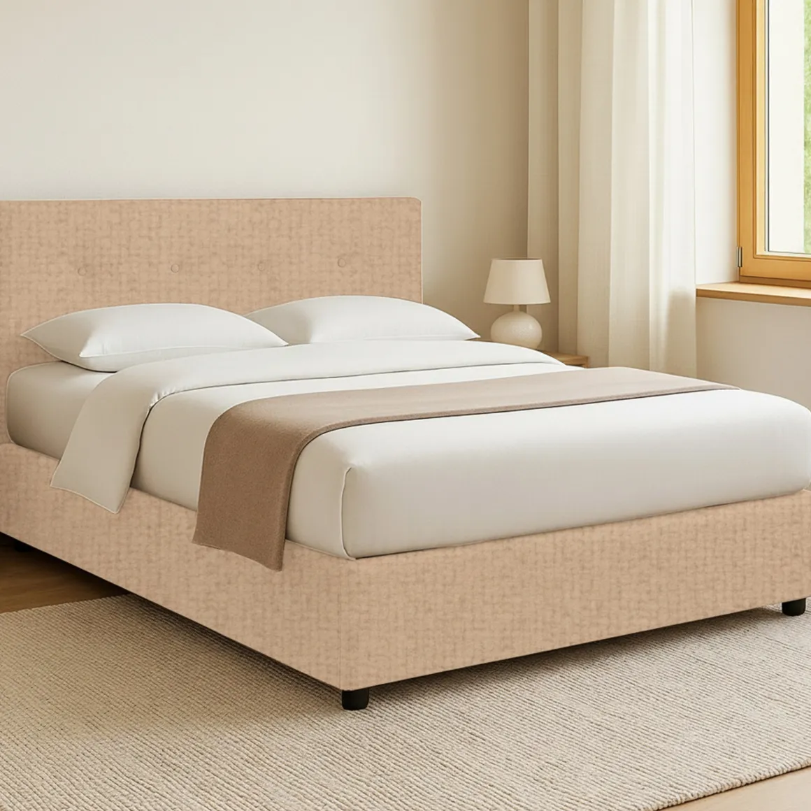 Letto Matrimoniale Beige Sfoderabile Contenitore, Dimensione Materasso 160x190 cm - Colere
