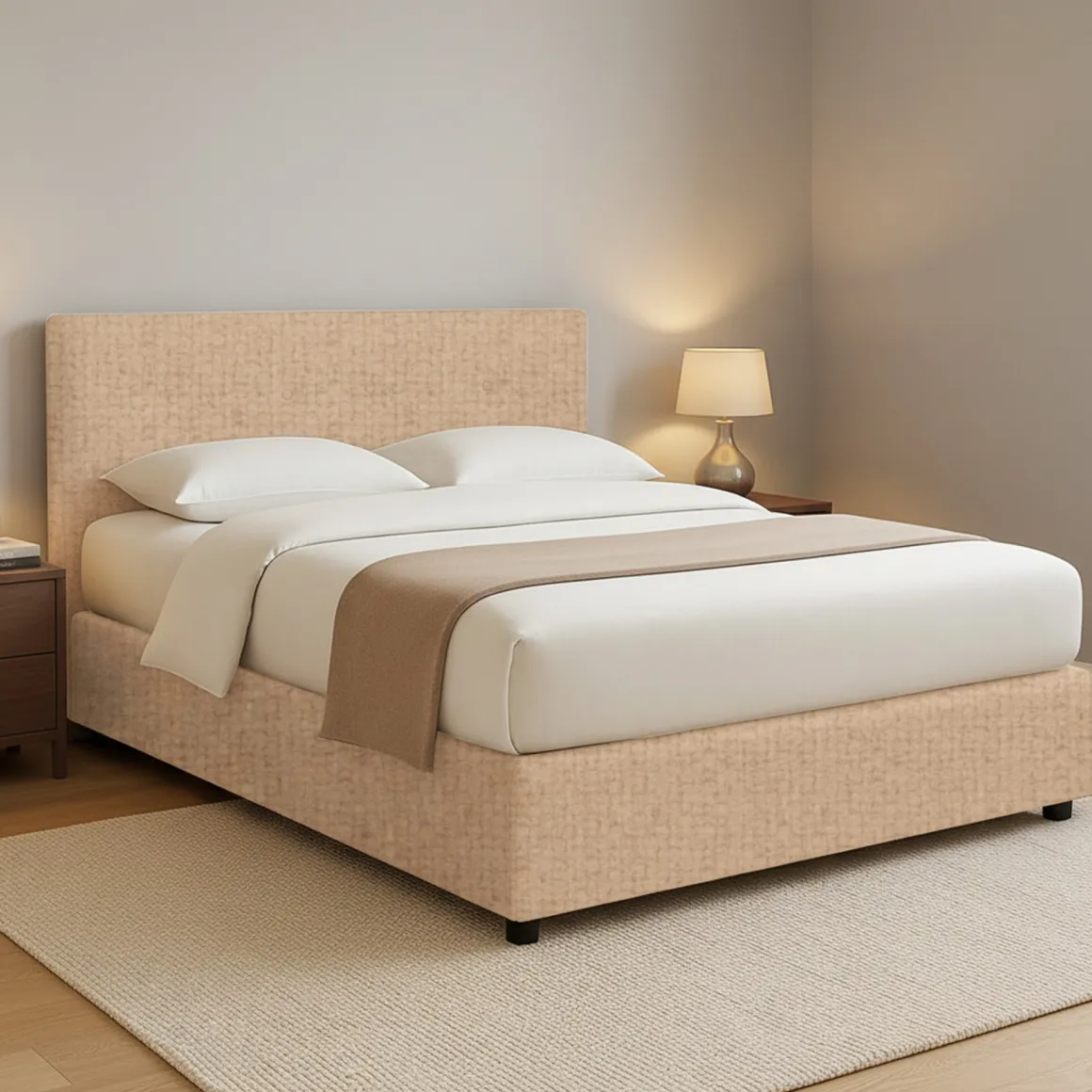 Letto Matrimoniale Beige Sfoderabile Contenitore, Dimensione Materasso 160x200 cm - Melilli
