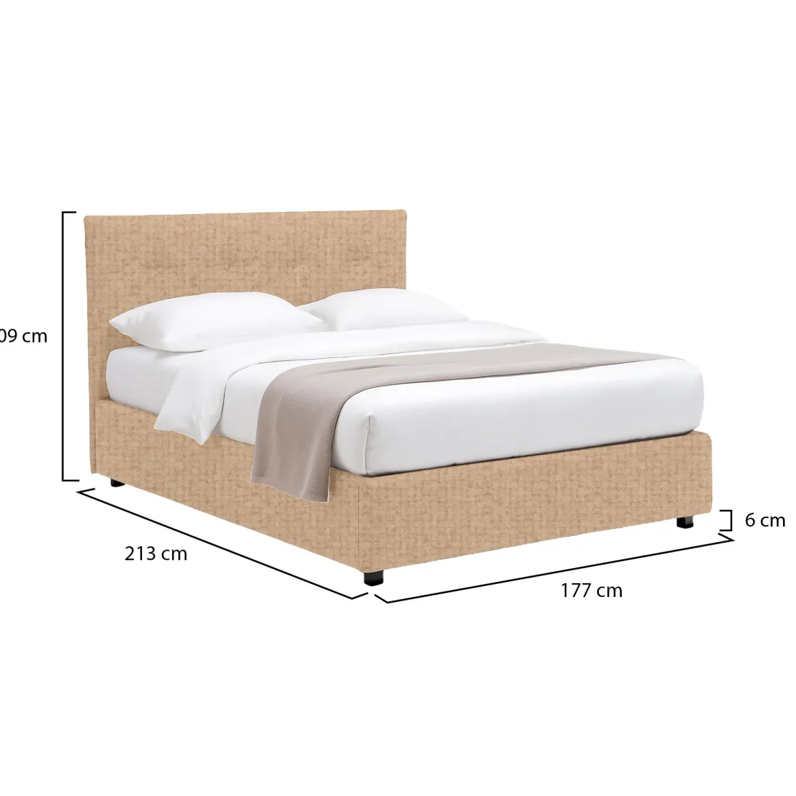 Letto Matrimoniale Beige Sfoderabile Contenitore, Dimensione Materasso 160x200 cm - Melilli