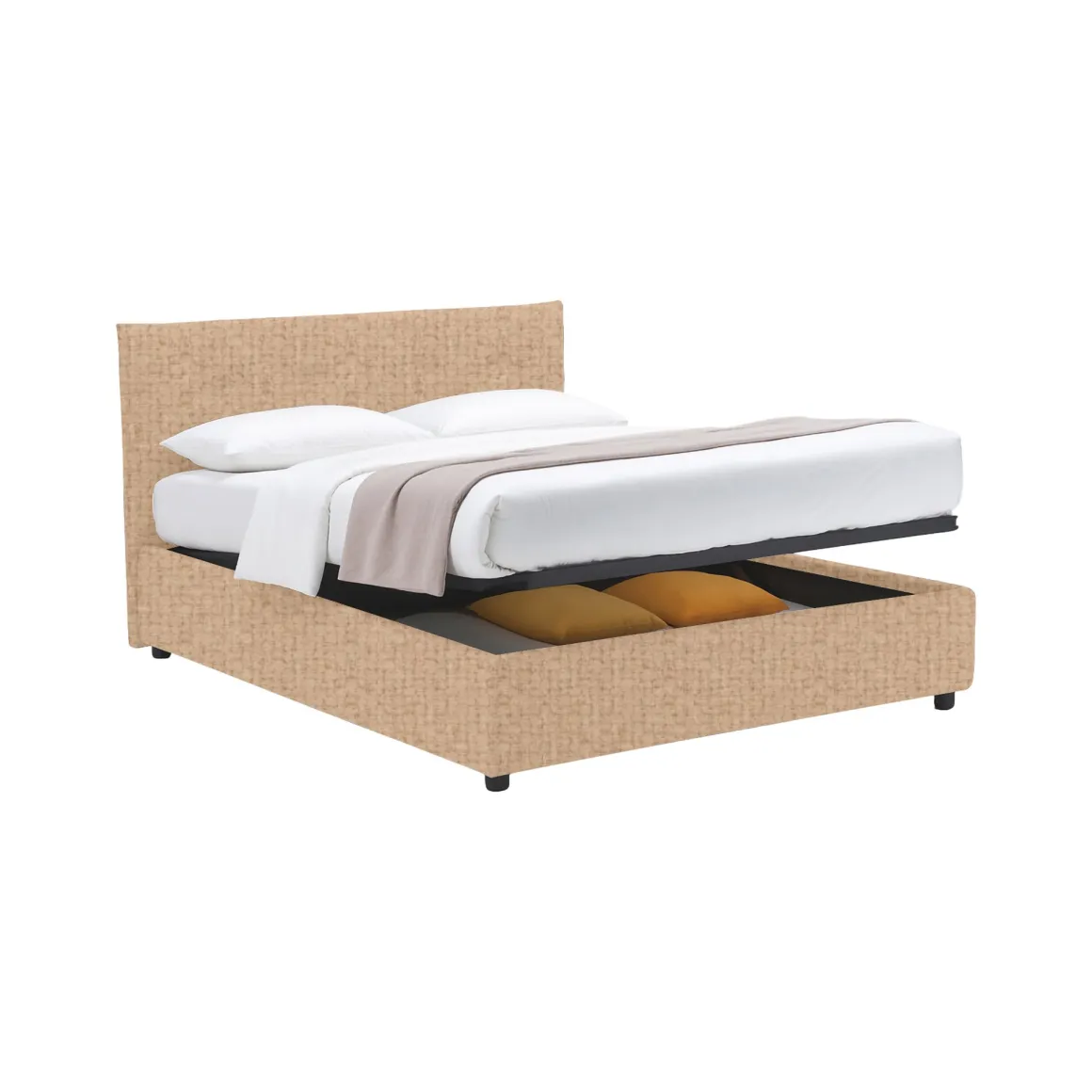 Letto Matrimoniale Beige Sfoderabile Contenitore, Dimensione Materasso 160x200 cm - Melilli