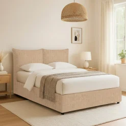 Letti Matrimoniali|Letti Contenitore > Dmora Letto Matrimoniale Sfoderabile Contenitore, Dimensione Materasso 160x200 cm - Peia Beige