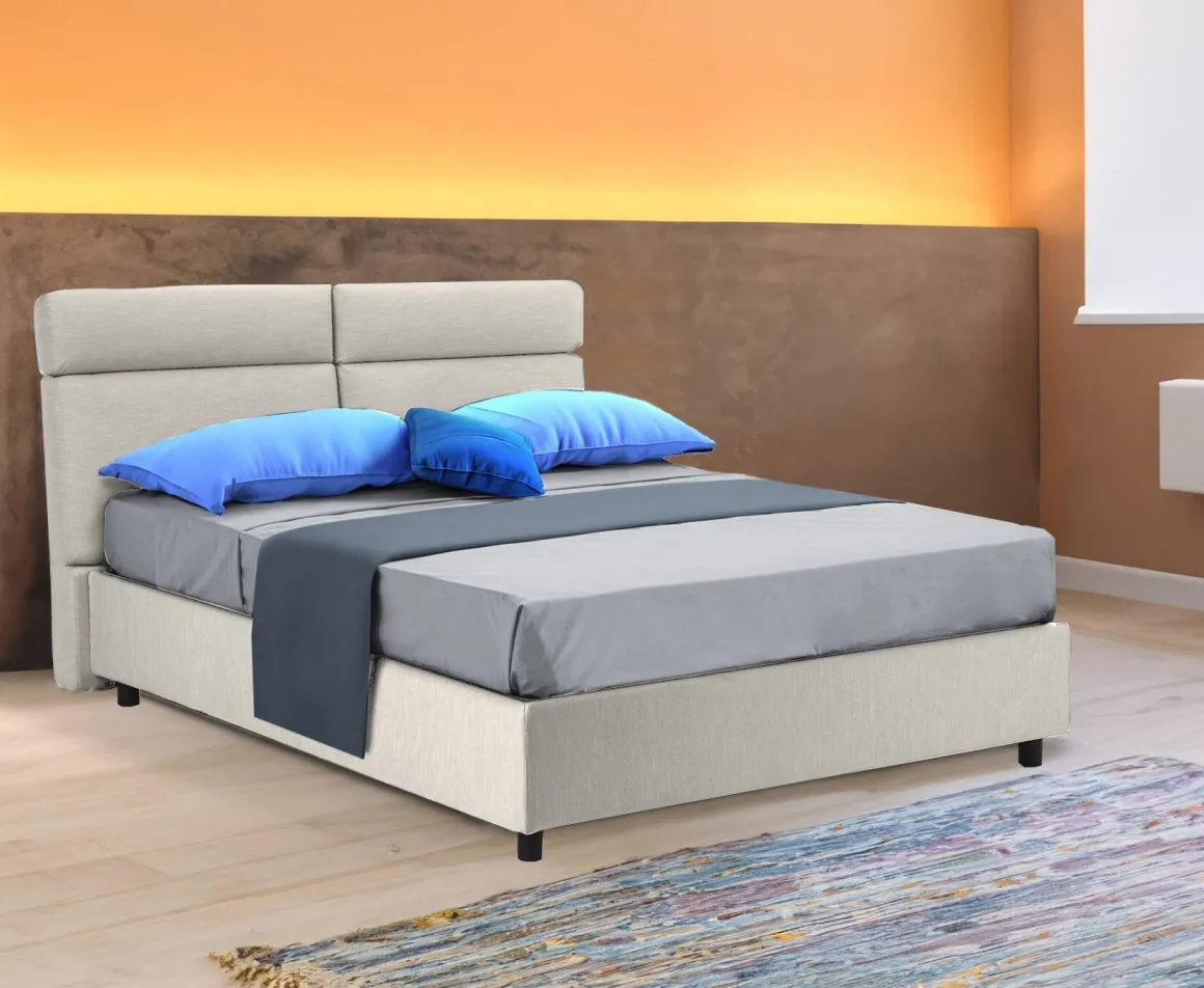 Letto Matrimoniale Beige Sfoderabile Contenitore, Dimensione Materasso 160x200 cm Made in Italy - Ator