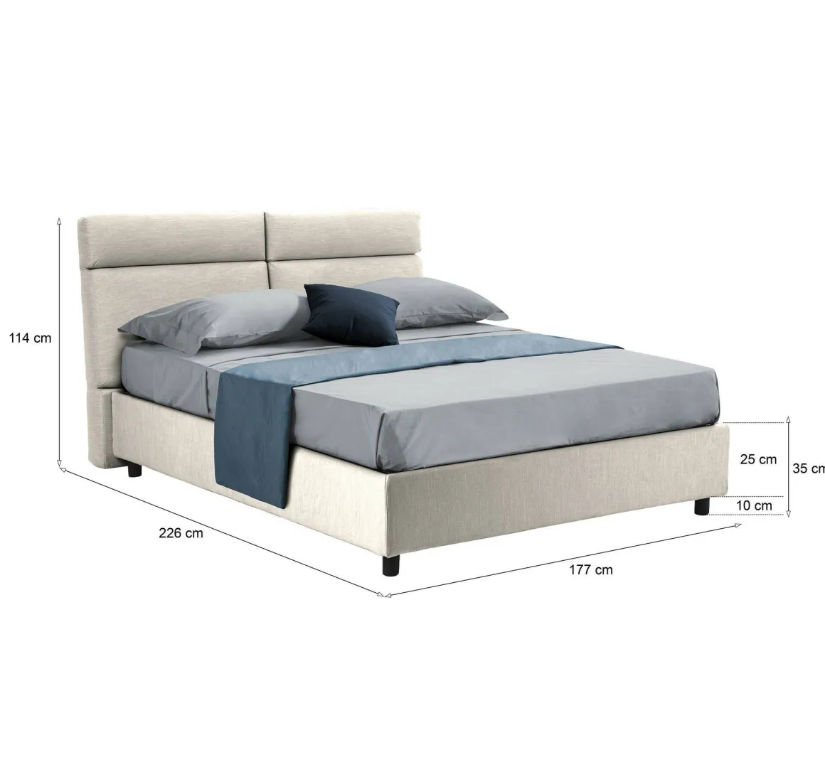 Letto Matrimoniale Beige Sfoderabile Contenitore, Dimensione Materasso 160x200 cm Made in Italy - Ator