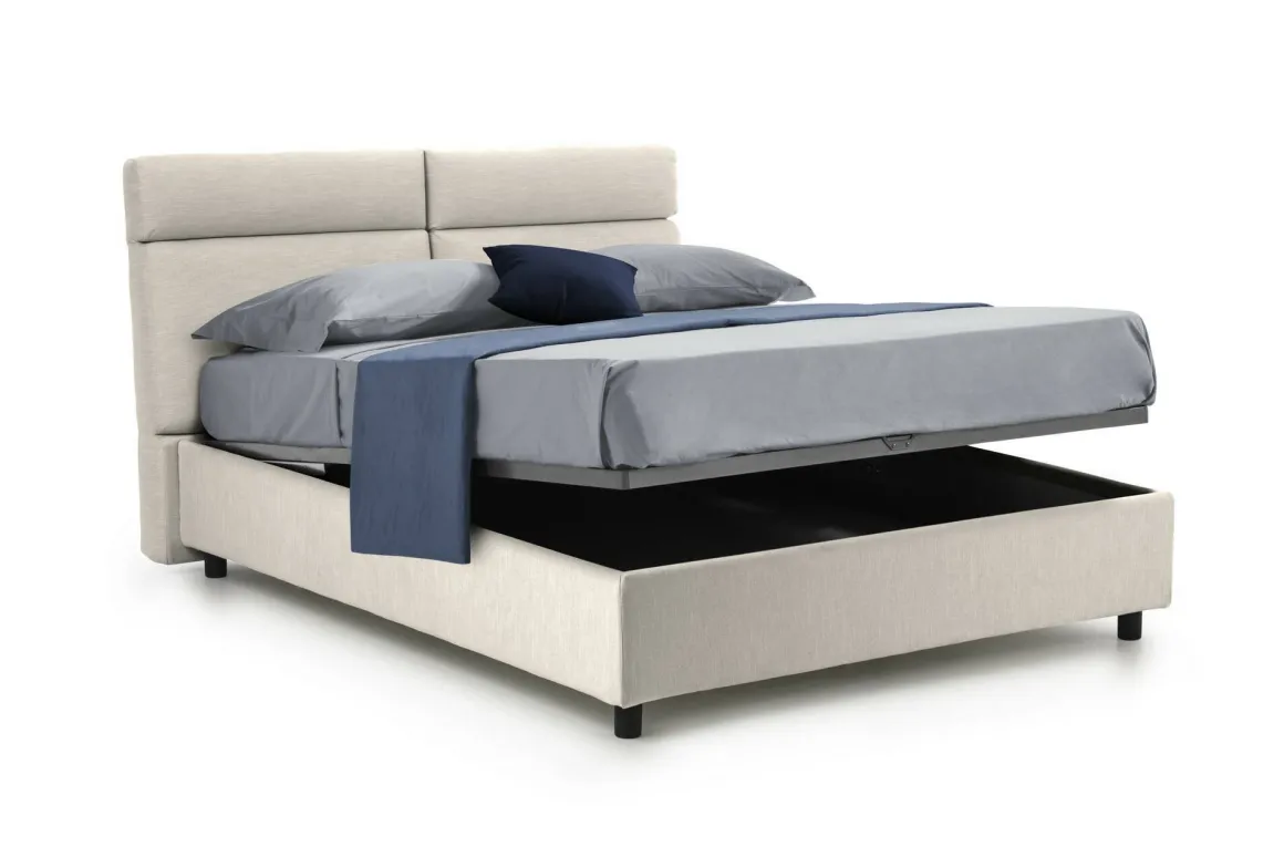 Letto Matrimoniale Beige Sfoderabile Contenitore, Dimensione Materasso 160x200 cm Made in Italy - Ator