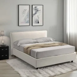 Letto Matrimoniale Beige Sfoderabile Contenitore, Dimensione Materasso 160x200 cm Made in Italy - Bubbio
