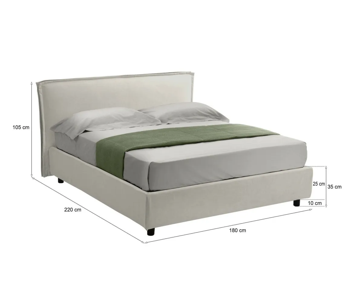 Letto Matrimoniale Beige Sfoderabile Contenitore, Dimensione Materasso 160x200 cm Made in Italy - Bubbio