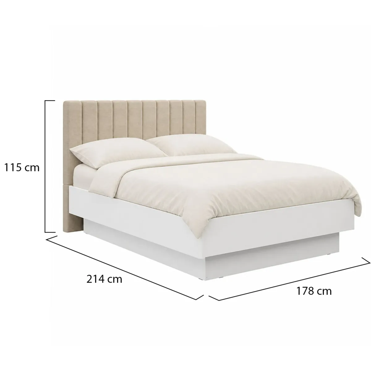 Letti Matrimoniali > Dmora Letto Matrimoniale Bianco Beige Dimensione Materasso 160x200 cm Testiera Imbottita, Imbottito - Byron Beige, Bianco