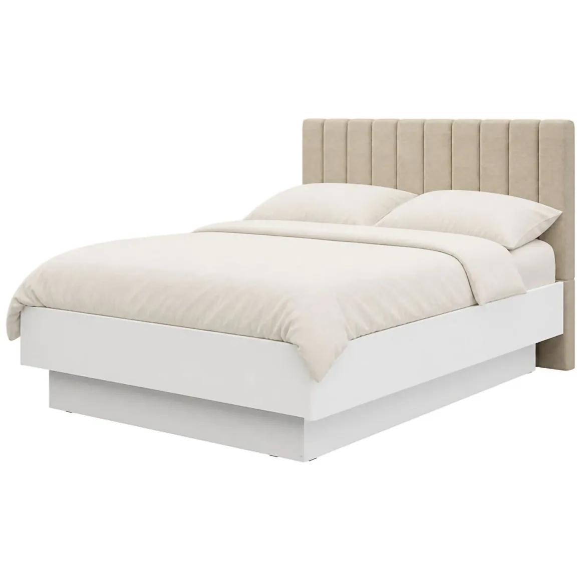 Letto Matrimoniale Bianco Beige Dimensione Materasso 180x200 cm Testiera Imbottita, Imbottito - Byron