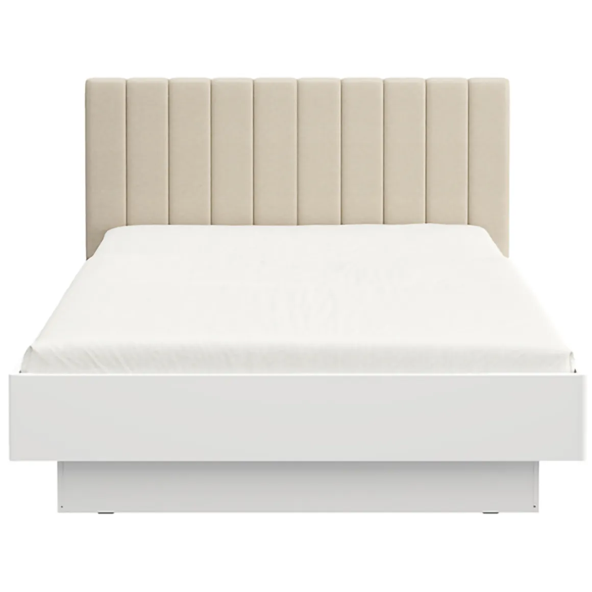 Letto Matrimoniale Bianco Beige Dimensione Materasso 180x200 cm Testiera Imbottita, Imbottito - Byron