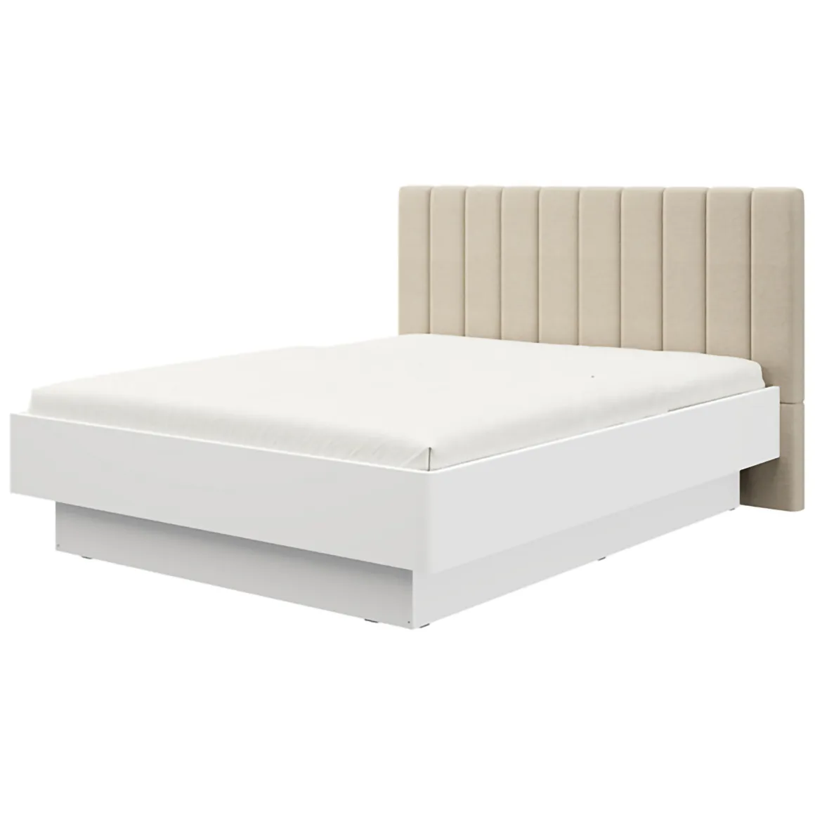 Letto Matrimoniale Bianco Beige Dimensione Materasso 180x200 cm Testiera Imbottita, Imbottito - Byron