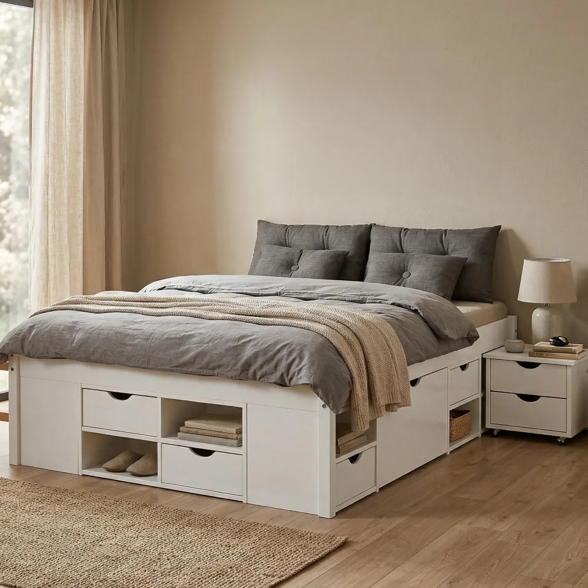 Letti Matrimoniali|Letti Contenitore > Dmora Letto Matrimoniale Contenitore Dimensione Materasso 160x200 cm, Peso Supportato 150 kg - Murlo Bianco