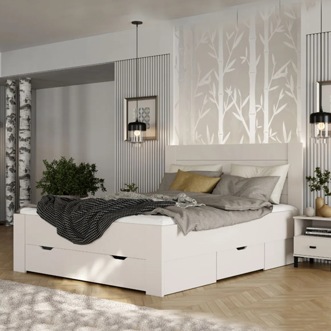 Letti Matrimoniali > Dmora Letto Matrimoniale Bianco Crema Marrone Noce Dimensione Materasso 160x200 cm Peso Supportato 200 kg, Matrimoniale - Takaya Marrone Noce, Bianco Crema