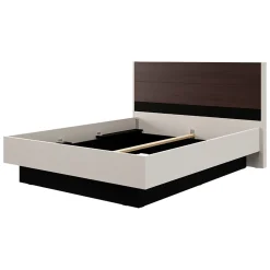 Letto Matrimoniale Bianco Crema Marrone Noce Dimensione Materasso 180x200 cm Peso Supportato 200 kg, Matrimoniale - Kamak