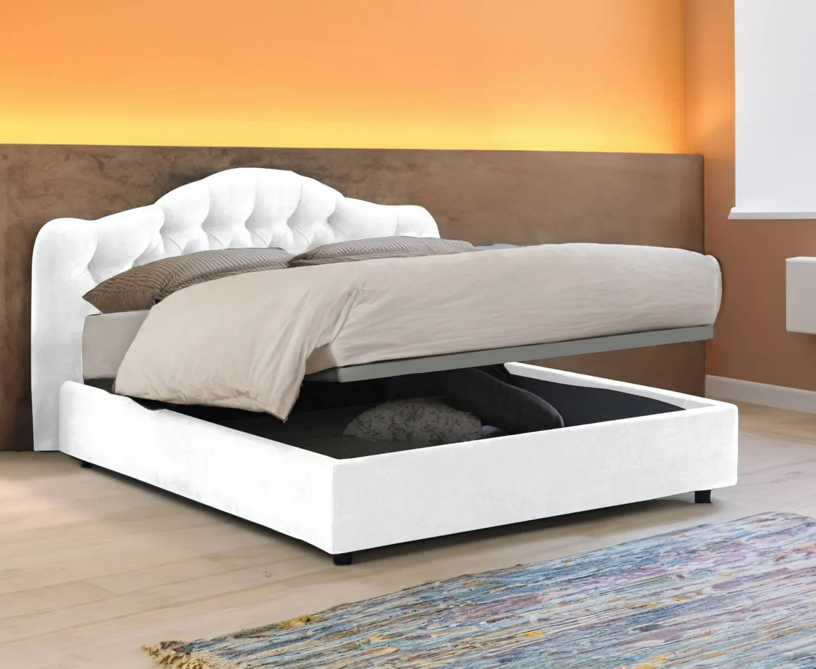Letti Matrimoniali|Letti Contenitore > Dmora Letto Matrimoniale Materasso Incluso Sfoderabile, Contenitore Made in Italy - Annus Bianco