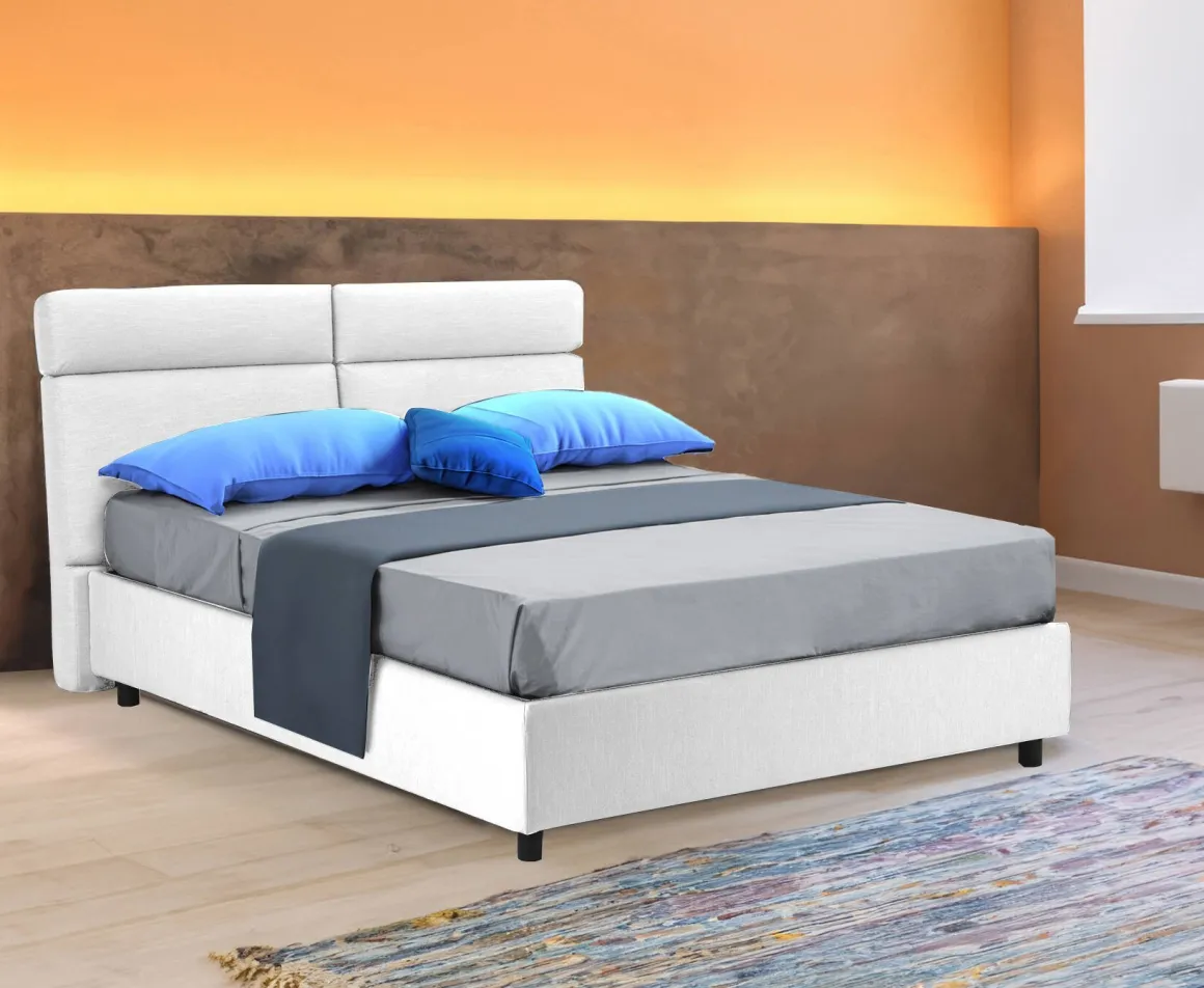 Letto Matrimoniale Bianco Materasso Incluso Sfoderabile, Contenitore Made in Italy - Asica