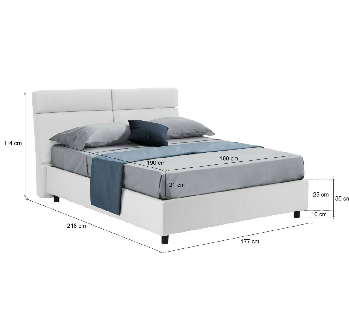 Letto Matrimoniale Bianco Materasso Incluso Sfoderabile, Contenitore Made in Italy - Asica
