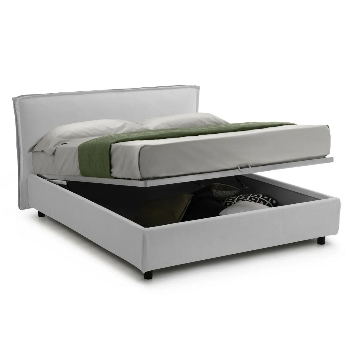 Letto Matrimoniale Bianco Materasso Incluso Sfoderabile, Contenitore Made in Italy - Bruzolo