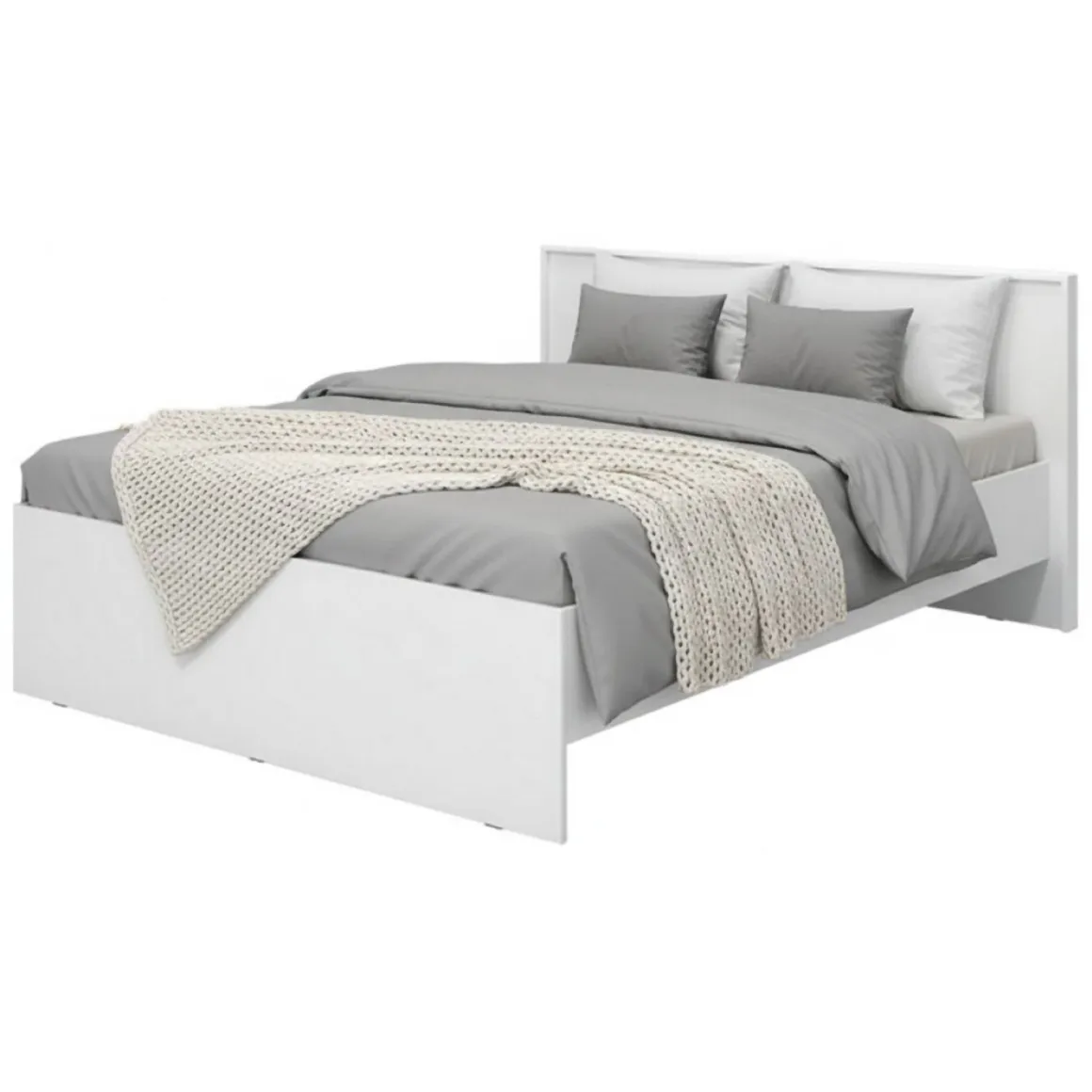 Letto Matrimoniale Bianco Opaco Testiera Dettaglio Geometrico Imbottito, Dimensione Materasso 160x200 cm - Gamalero