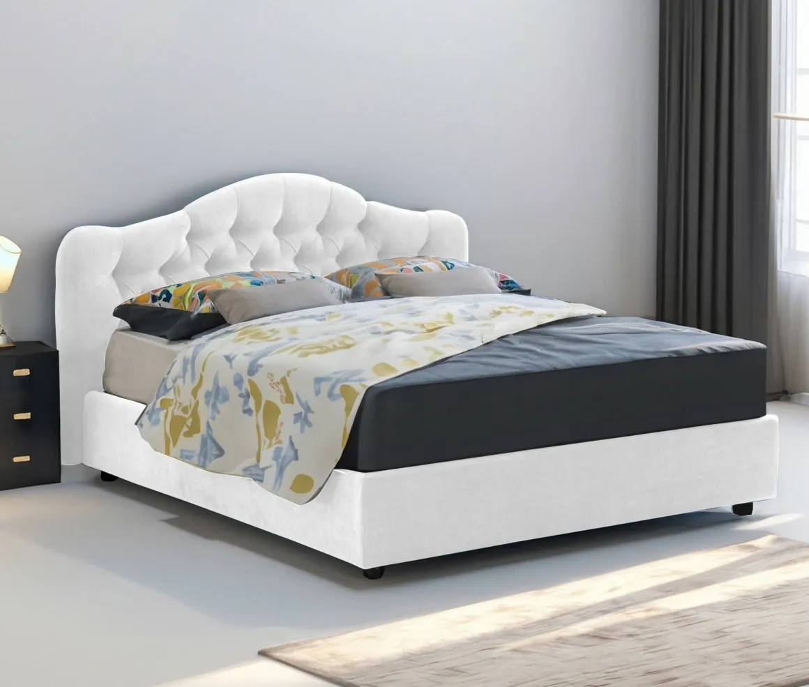 Letto Matrimoniale Bianco Sfoderabile Contenitore, Dimensione Materasso 160x200 cm Made in Italy - Aly