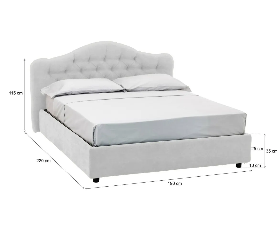 Letto Matrimoniale Bianco Sfoderabile Contenitore, Dimensione Materasso 160x200 cm Made in Italy - Aly