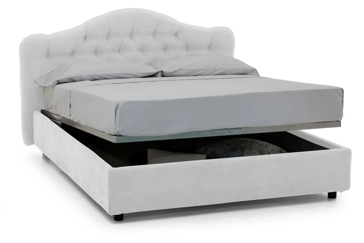 Letto Matrimoniale Bianco Sfoderabile Contenitore, Dimensione Materasso 160x200 cm Made in Italy - Aly