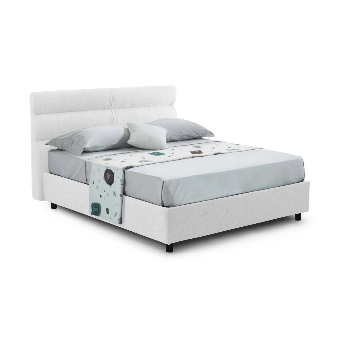 Letto Matrimoniale Bianco Sfoderabile Contenitore, Dimensione Materasso 160x200 cm Made in Italy - Briaglia
