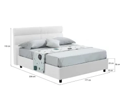 Letto Matrimoniale Bianco Sfoderabile Contenitore, Dimensione Materasso 160x200 cm Made in Italy - Briaglia