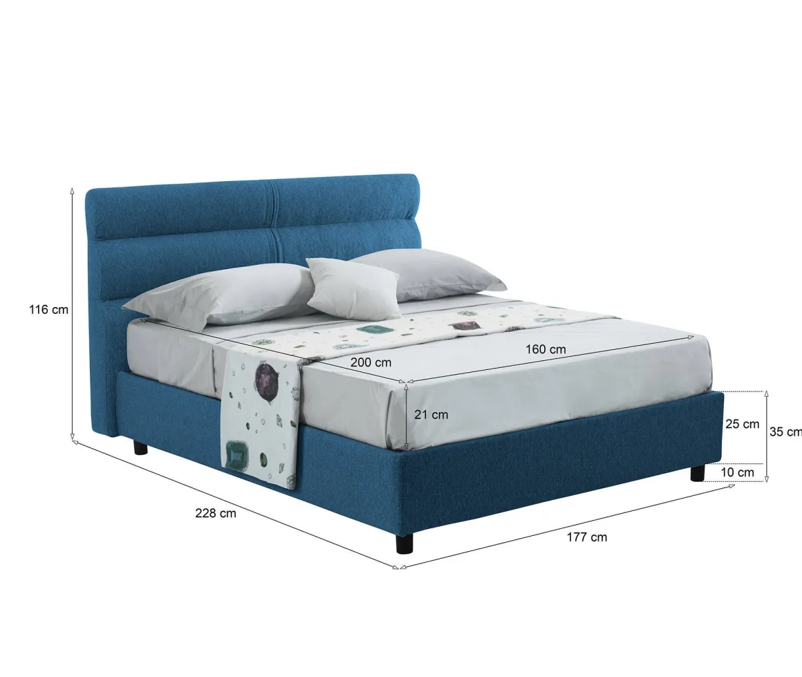 Letto Matrimoniale blu Materasso Incluso Sfoderabile, Contenitore Made in Italy - Bedero