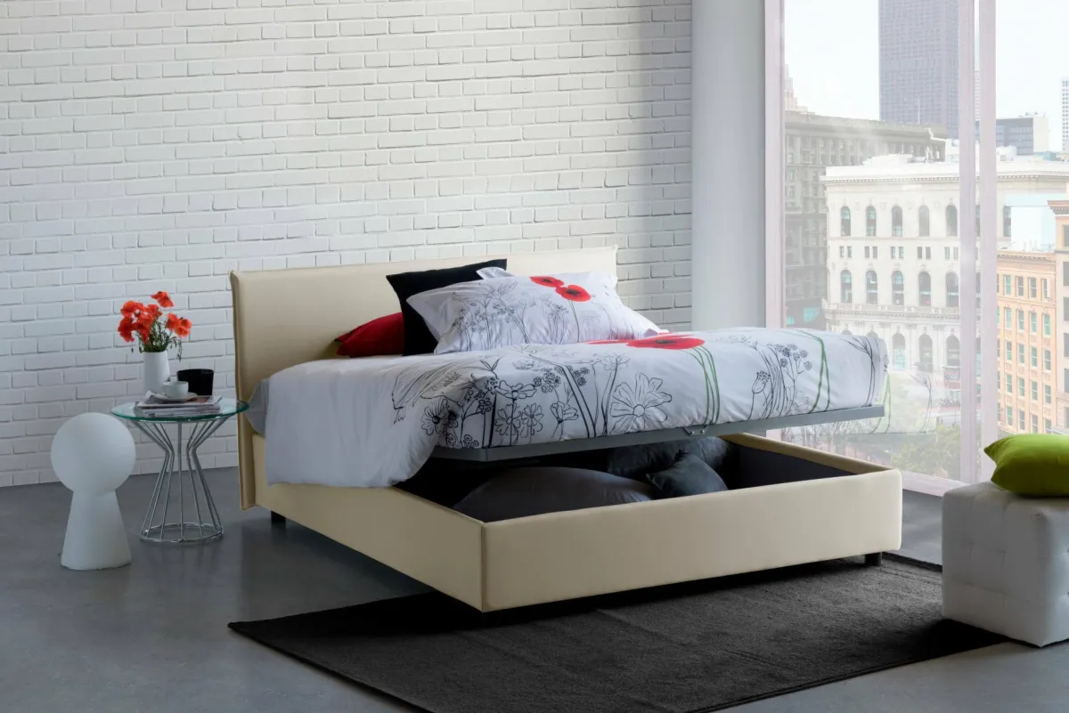 Letti Matrimoniali|Letti Contenitore > Dmora Letto matrimoniale contenitore 175x205cm testiera imbottita - Anassimene Beige