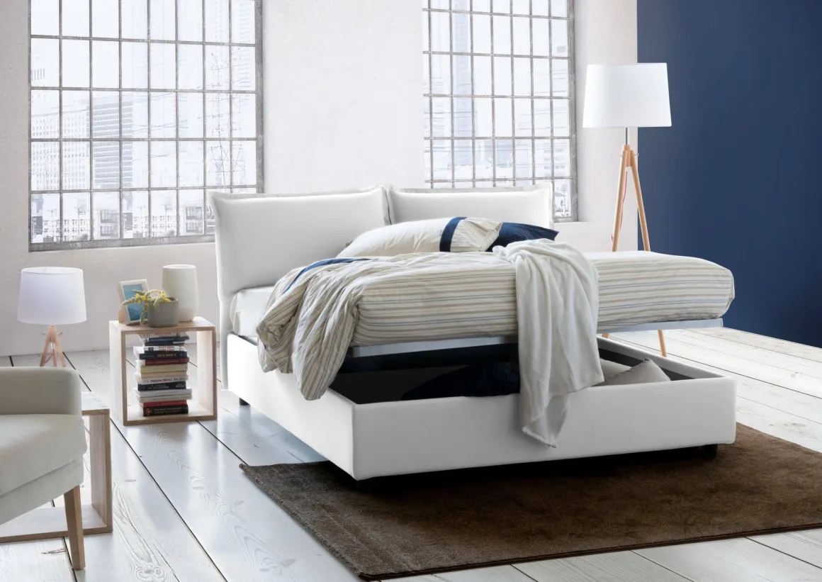 Letti Matrimoniali|Letti Contenitore > Dmora Letto matrimoniale contenitore 175x205cm classico - Adelfia Bianco
