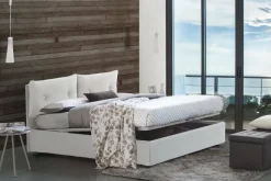 Letto matrimoniale contenitore bianco 175x205cm rivestimento in ecopelle - Hanoi