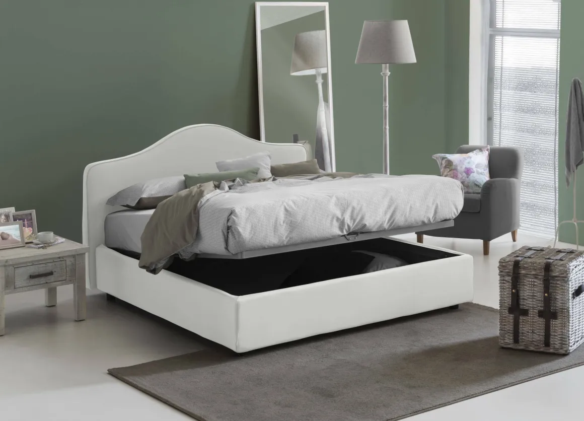 Letti Matrimoniali|Letti Contenitore > Dmora Letto matrimoniale contenitore 175x205cm rivestito in ecopelle - Abul Bianco