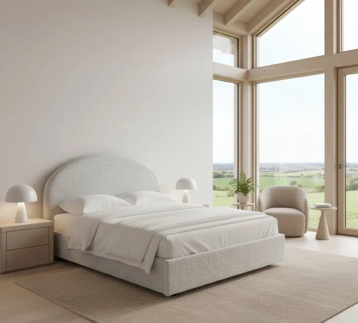 Letto matrimoniale contenitore bianco 175x205cm rivestito in tessuto - Archivio