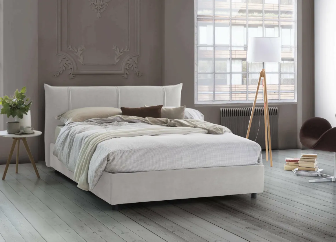 Letti Matrimoniali|Letti Contenitore > Dmora Letto matrimoniale contenitore 175x215cm con testiera arrotondata - Ayur Bianco