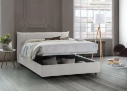 Letti Matrimoniali|Letti Contenitore > Dmora Letto matrimoniale contenitore 175x215cm con testiera arrotondata - Ayur Bianco