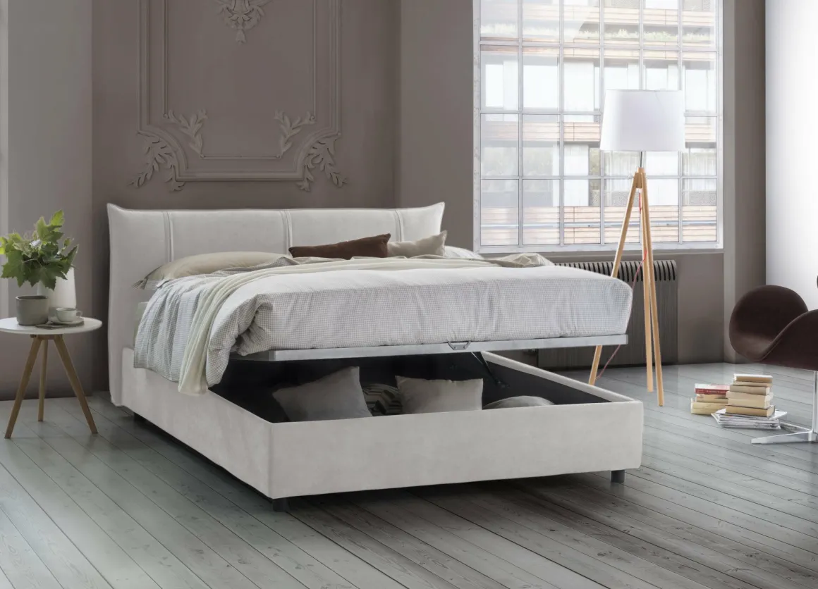 Letti Matrimoniali|Letti Contenitore > Dmora Letto matrimoniale contenitore 175x215cm con testiera arrotondata - Ayur Bianco