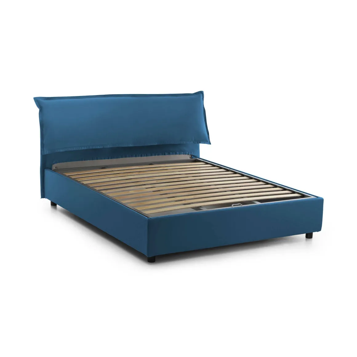 Letto matrimoniale contenitore blu 175x205cm rivestito in tessuto - Andyymion