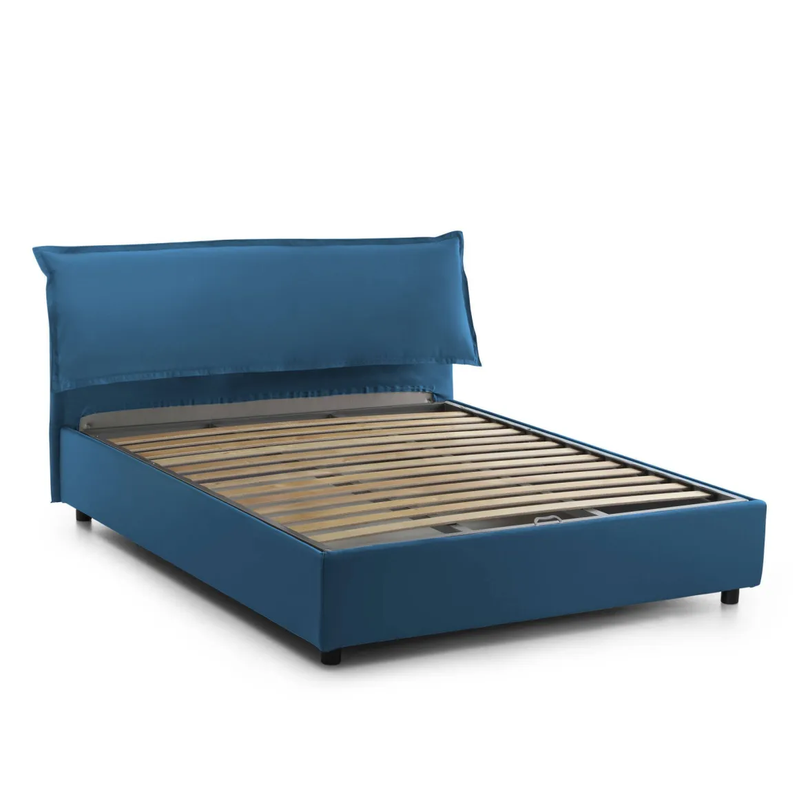 Letto matrimoniale contenitore blu 175x205cm rivestito in tessuto - Andyymion