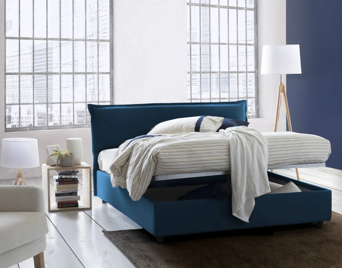 Letti Matrimoniali|Letti Contenitore > Dmora Letto matrimoniale contenitore 190x215cm stabile - Arpino Blu