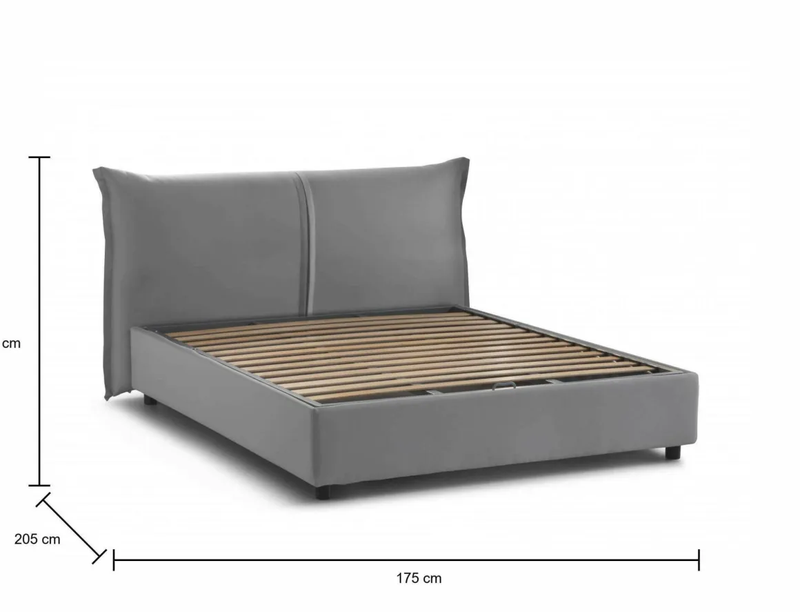 Letto matrimoniale contenitore grigio 175x205cm struttura in legno - Alabaster